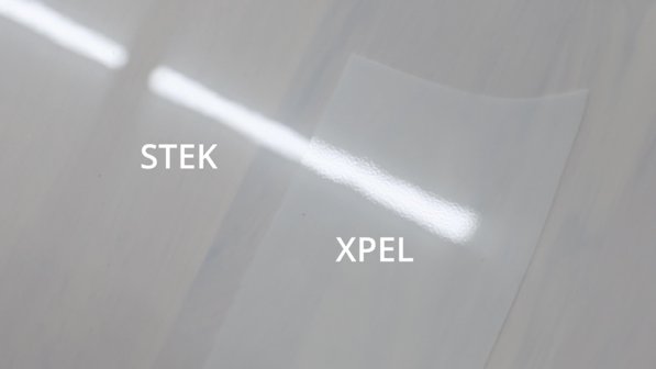 Cross-section of STEK film with its hydrophobic topcoat poured directly onto the film, leaving no glue line