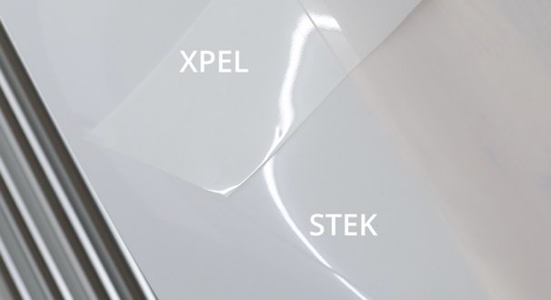 STEK DYNOshield film clarity shown side by side against a competitor film